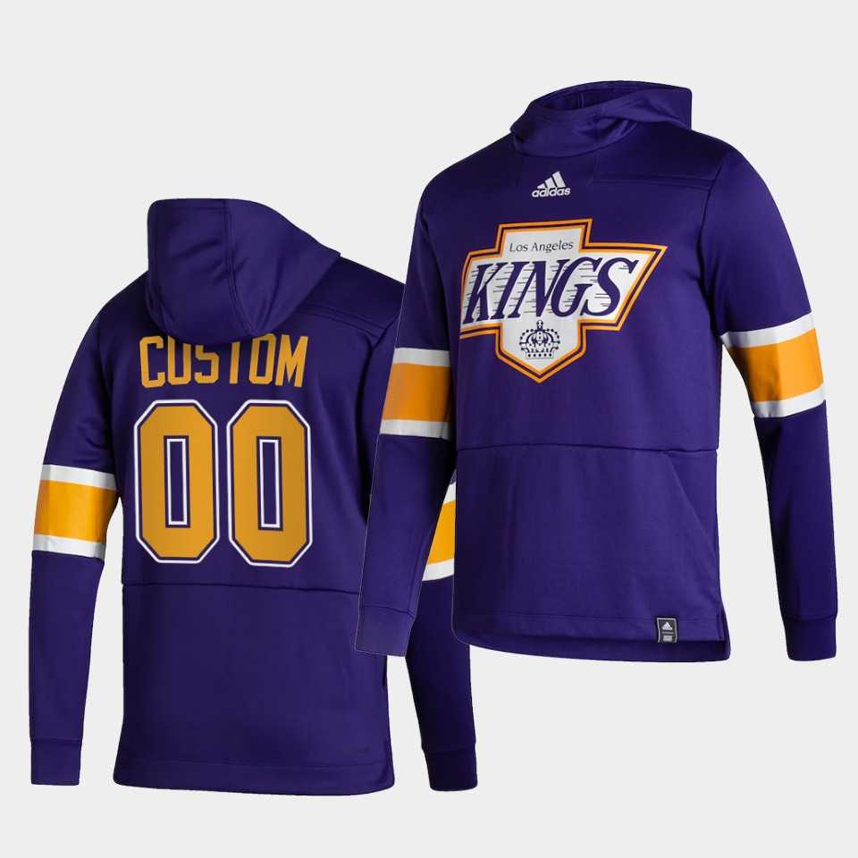 Men Los Angeles Kings 00 Custom Purple NHL 2021 Adidas Pullover Hoodie Jersey